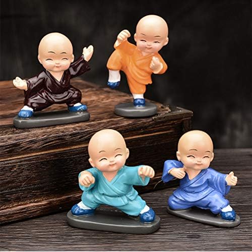 Vosarea 4 PCS נזירים קטנים חמודים שרף פסלון מלאכה יצירתית קישוט בודהה קונג פו צלמיות נזיר רכב רכב בית