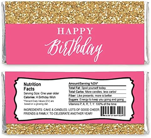יום הולדת שמח שיק - ורוד וזהב - מעטיפות ממתקים עטיפות יום הולדת טובות - סט של 24