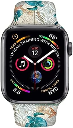 להקות צב ים תואמות ל- Apple Watch 38 ממ 40 ממ, דפוס צב מתכוונן רצועות כף יד רצועות החלפת סיליקון רכות לסדרת IWatch