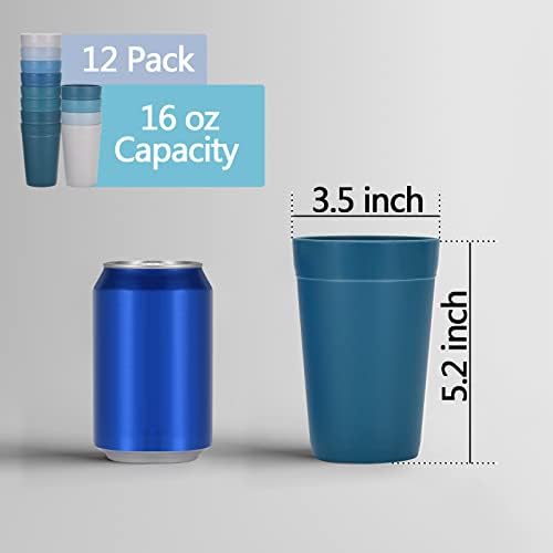 כוסות שתייה של 16 אונקיות, כוס בלתי שבירה לשימוש חוזר במיקרוגל ומדיח כלים ללא תשלום כוסות קש חיטה ידידותיות למים,