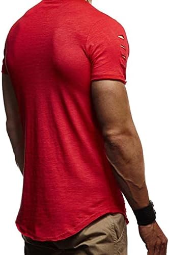 חולצת טריקו של שריר גברים קפלים שרוול רגלן היפ הופ הופ ארוך-קו קרוונק-צוואר טריקו אימון סווטשירט