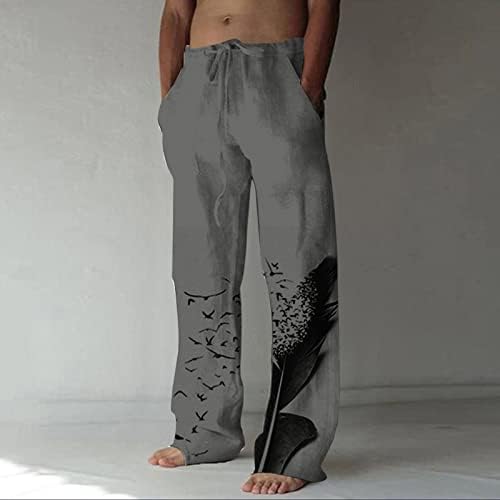 מכנסי טרניעה לגברים של יונדן, מכנסי פשתן כותנה רכים נוחים כושר רופף מכנסי רגל רחבים