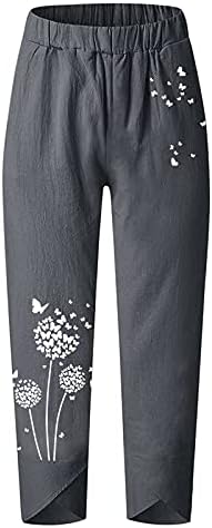 מכנסי קפרי קיץ של ווקאצ'י לנשים, כיסים מזדמנים פשתן כותנה פשתן רחב שרוך רגל מותניים אלסטיים קפריס מכנסיים