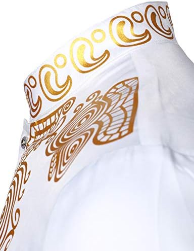 אפריקני אפריקני של לוסמטון, סט אפריקני 2 חלקים, שרוול ארוך הדפס זהב דשיקי ותלבושת מכנסיים חליפה מסורתית