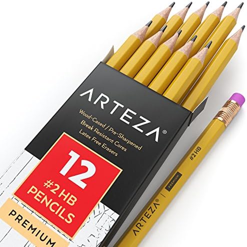 עפרונות Arteza HB 2, חבילה של 180, עפרונות גרפיט מרוסקים בעץ בעפרון עפרון חשמלי בתפזורת, שחור, מתאים לעפרונות
