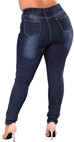 נשים בתוספת גודל סקיני ישר מכנסי ג 'ינס קלאסי ישר רגל ג' ינס עם כיסים מכנסיים