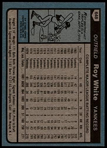 1980 Topps 648 Roy White New York Yankees Ex Yankees
