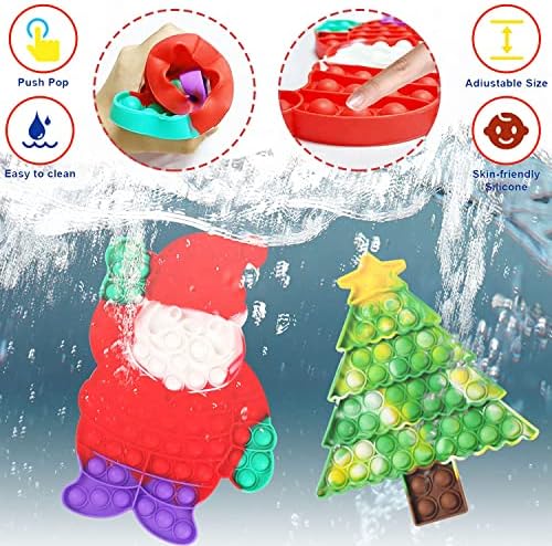 2 חבילות צעצועי פופ פופ חג המולד - בועות פופ בגודל גדול בגודל פופ קושק צעצוע חושי, צעצוע ענק של סיליקון עץ