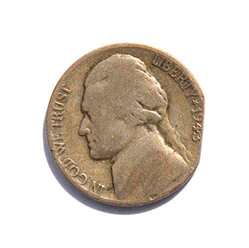 1943 P Jefferson Nickel דיוקן הראשון מלחמת העולם השנייה Cated 5 סנט מטבע קנס