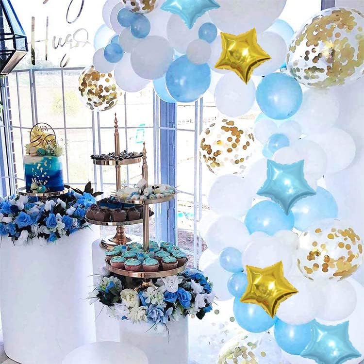 MSMANCY 76 יחידות בולון כחול לבן ערכת קשת גרלנד, בלוני לטקס תפאורה לקיר לחתונה למסיבת יום הולדת מקלחת