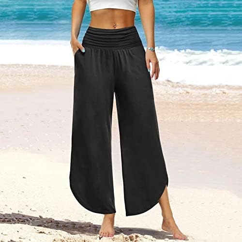 Grge Beuu נשים מכנסי פשתן כותנה מותניים גבוהים רגל רחבה מכנסי טרקלין מכנסיים מכנסיים רחבים