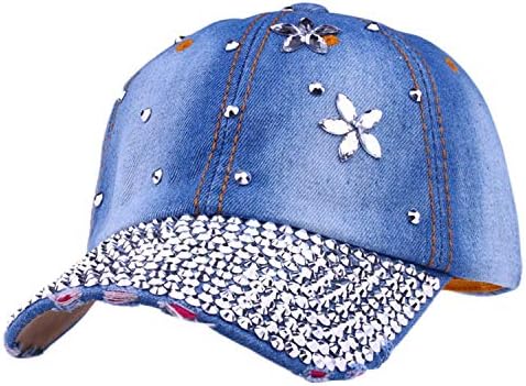 ג ' ינס יהלומי בייסבול כובע נשים בנות בלינג בייסבול כובע ריינסטון קאובוי ספורט כובע משובץ גבישי מתכוונן כובעים