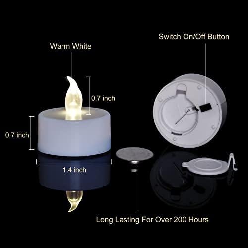 אורות תה וינקור סוללה המופעלת על נרות, סט של 24 אורות תה LED נרות חסרי פלימה 200+ שעות מהבהבות מזויפות למסיבת