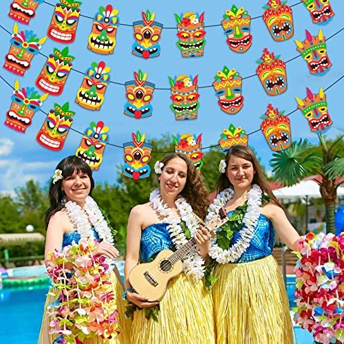 קישוטי מסיבת Tiki, קישוטי מסיבות טיקי, ערכת זרי המסיבה של הוואי לואו טיקי, קיץ טרופי טיקי לואו אספקת