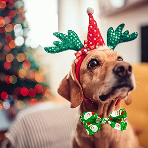 צווארון כלבי חג המולד עם עניבת פרפר, 2 חבילות חג סנטה קלאוס וצווארון פתית שלג עבור גורי חיות מחמד