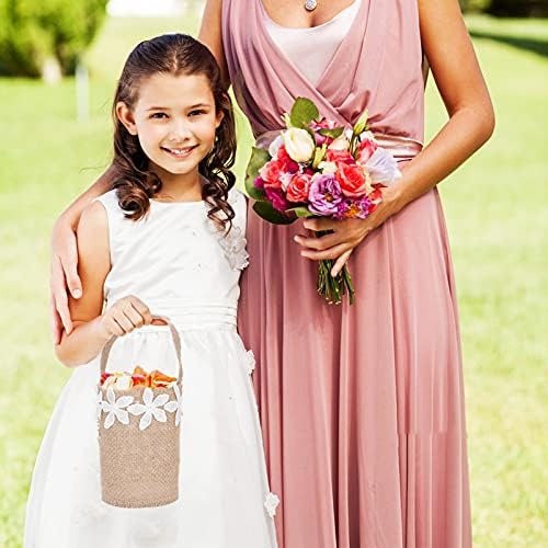 2 יחידות חתונה פרח ילדה סל יוטה פרח סל עם תחרה פרח לחתונה מסיבת קישוט