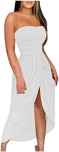 בתוספת גודל חולצת סטרפלס מקסי שמלה לנשים חוף חופשה סקסי משובץ בגד גוף שמלה גבוהה סדק שמלה קיצית טרנדי קיץ