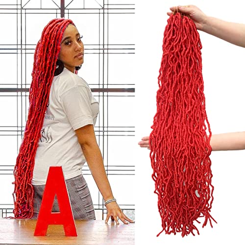 אדום פו רך לוקס 36 אינץ 7 חבילות בהיר אדום צבע סרוגה לוקס שיער כל גדיל לא מורחב מראש כרך ארוך לוקס סינטטי סרוגה