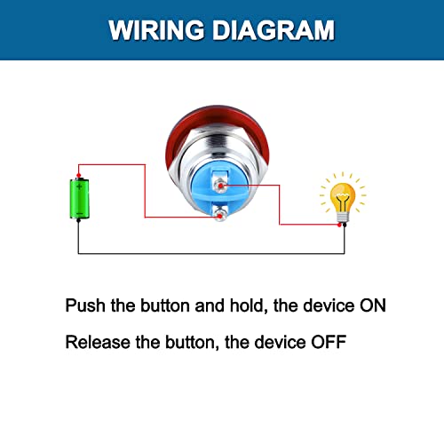 DMWD 2 PCS רגעי פטריות כפתור כפתור כפתור עמיד למים IP65 כפתור לחיצה על מתכת 0.75 חור הרכבה SPST