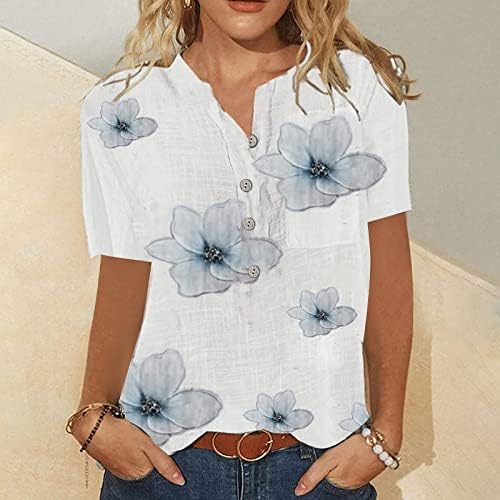 חולצות פשתן לנשים כפתור מזדמן לבוש צמרות שרוול קצר 3x חולצות אופנה קיץ בגדים חמודים 2023