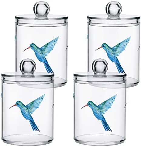 Yyzzh צבעי מים כחולים ציפור ציפור ציפורה על לבן 4 חבילה מתקן מחזיק QTIP לכדור כותנה כפפות עגול חוט