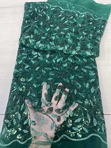 ליוקראפט 5 מטרים רצף אפריקאי תחרת בד תחרה רקמת צרפתית כחול ירוק פאייטים נטו בד לתפירת בגדים-120