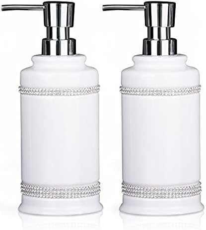 2 חבילות לבנות ריינסטון יד סבון סבון סבון סט קרמיקה בקבוק משאבה נוזלית לאביזרי משטח חדרי אמבטיה