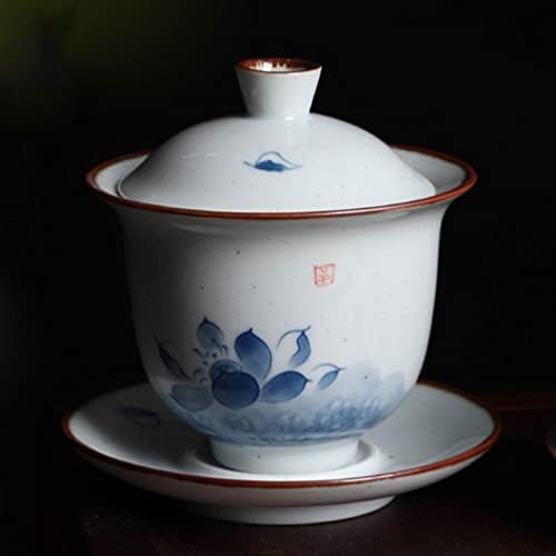 Cabilock Vintage Decor 1 סט סין סין מסורתית כוס תה מסורתית קערת תה קרמיקה צבועה עם מכסה וצלוחית קומקום