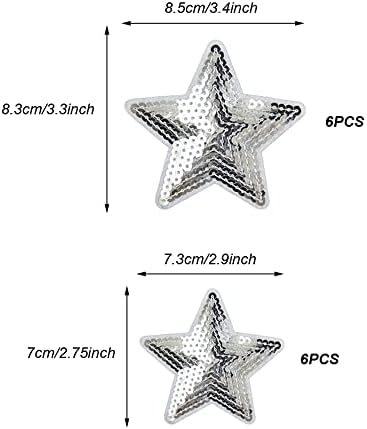 Weenkeey 12 PCS טלאי נצנצים כוכבים חמישה כוכבים מחודדים תפור על אפליקציות טלאים צורת כוכב בלינג טלאים