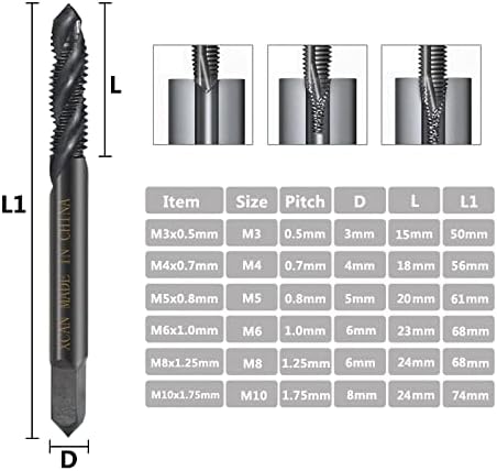 קידוח חוט מקדח ערכת ברז על ציפוי חנקן M3-M10 ברז ספירלה מקדח סיביות 6 יחידות לכלי השחלה מטרי