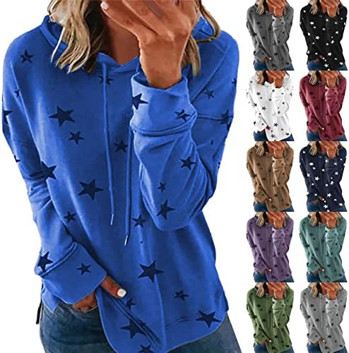 נשים סתיו בגדי אופנה 2023 קפוצ'ונים עם שרוול ארוך סווטשירט דפסת כוכב הדפס סוודר סוודר סווטשירטים צווארון