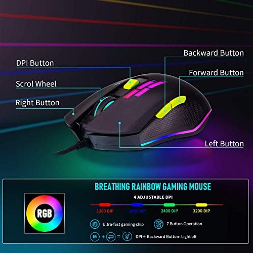 מקלדת משחקי RGB ומשולבת עכבר, Chonchow Compact 104 מקשים מקשים עם תאורה אחורית עם עכבר משחק, סט קווי של USB