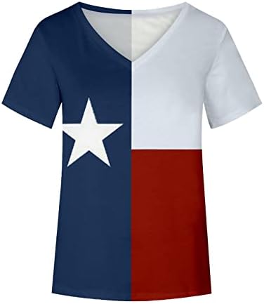חולצת 4 ביולי חולצה יום עצמאות נשים צמרות רופפות V צוואר שרוול קצר דגל אמריקאי הדפס 4 ביולי טיז פטריוטי
