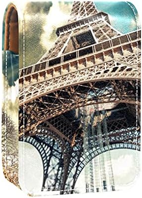 מיני שפתון מקרה עם מראה עבור ארנק, נפלא תצוגת רחוב של פריז מגדל אייפל וחורף צמחייה נייד מקרה