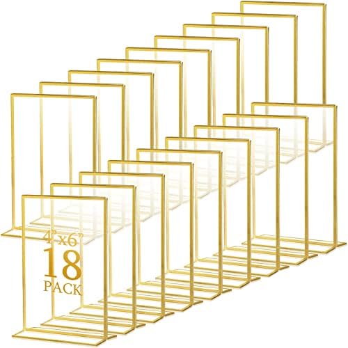 18 חבילה מסגרת זהב מחזיק סימן אקרילי מחזיק מספר מחזיקי חתונה שלט חתונה תמונה דו צדדית t צורה אנכית עמדת ברורה