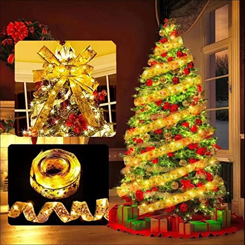 DCJHHFJ עץ חג המולד מיתר סרט סרט פיות אורות סוללת סוללה לקישוט מסיבות חג המולד תפאורה תלויה מקורה 5M זהב