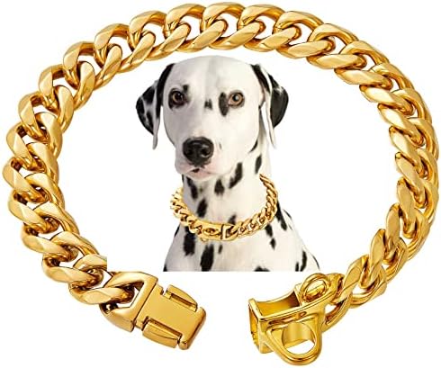 שרשרת כלבים מפלדת אל חלד צווארון קובני צבע זהב צבע מתכת שרשרת כלבים צווארון קישור קישור צווארון כלבים