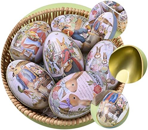 טוינדונה 6 יחידות פסחא ביצים צבועות קופסת פח קופסת ממתק מתכת פסחא לילדים מעדיפים מסיבת ציד ביצי פסחא