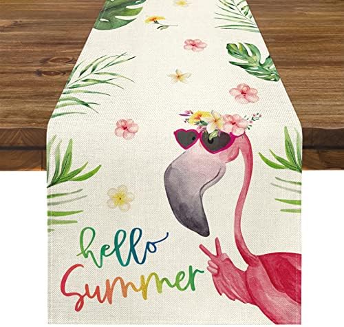 Ribone שלום קיץ צבעי מים פלמינגו רץ שולחן, 13 x 72 אינץ