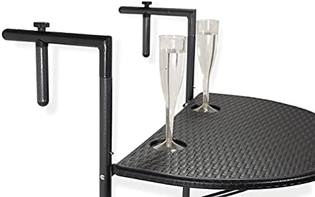 שולחן תליית מרפסת גולטיו-שולחן מעקה קש נצרים מעוגל שחור-גובה מתכוונן, מתקפל וקומפקטי, עמיד בפני מזג אוויר וחלודה-כולל