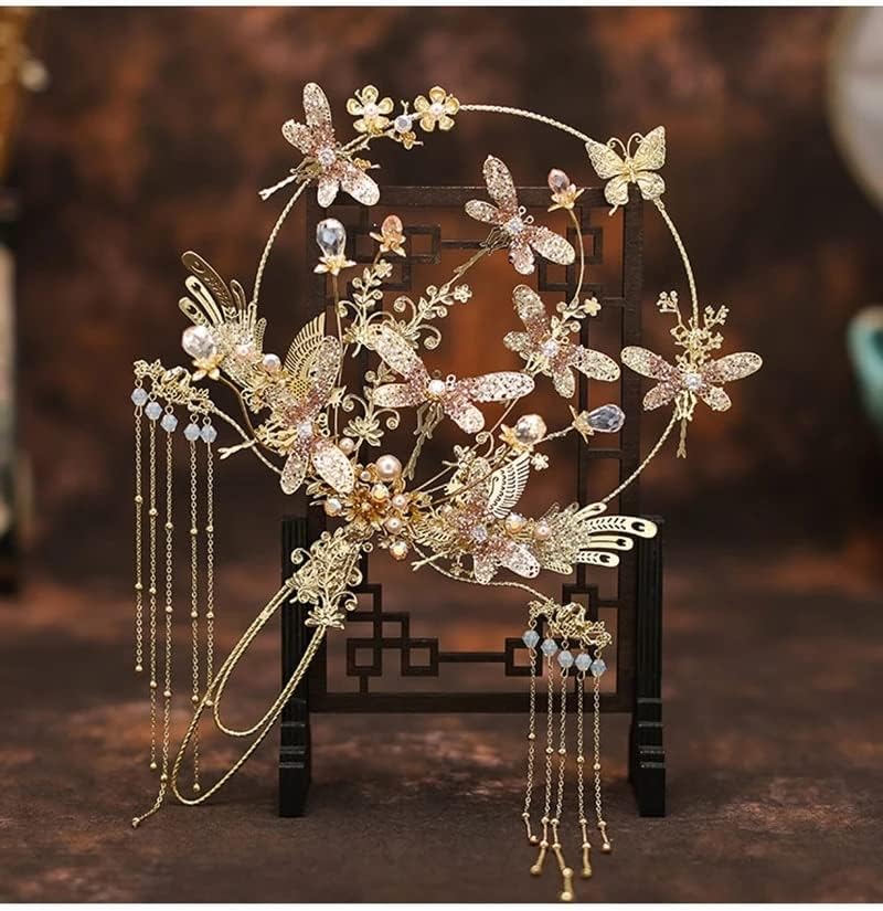Ycfbh זרי כלה סיניים אוהדי פרחים בעבודת יד אביזרי תכשיטים מחזיק יד לחתונה