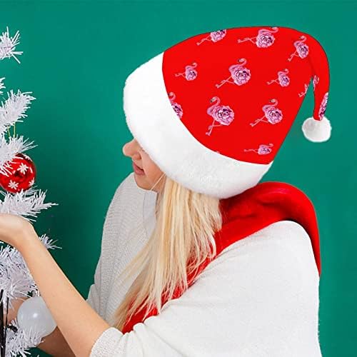 חמוד פלמינגו ורוד עלה מצחיק חג המולד כובע סנטה קלאוס כובעי קצר קטיפה עם לבן חפתים עבור חג המולד