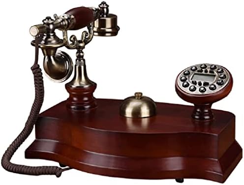 TREXD טלפון עתיק טלפון קווי טלפון מעץ מוצק עם מזהה מתקשר, חיוג כפתורים, ידיים עם תאורה אחורית, רינגטון מכני