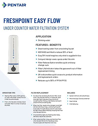מחסנית החלפת Pentair Freshpoint למערכת סינון מים זרימה קלה של זרימה, NSF מוסמכת להפחתת PFOA/PFOS,