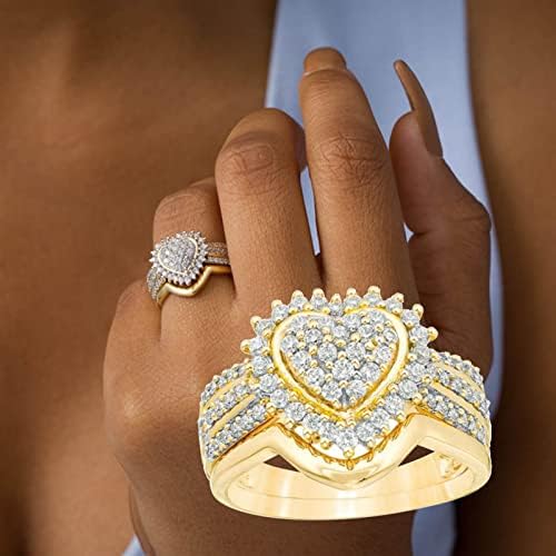 2023 טבעות תכשיטים מעורבות לב אוהב זהב 3A טבעת זירקון מגדירה תכשיטים לנשים טבעת גל גבוהה ונמוכה