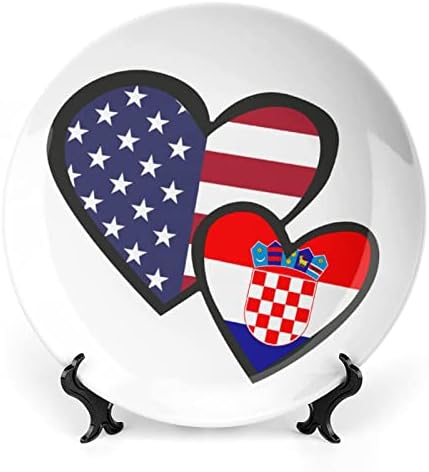 לבבות משתלבים בלבבות קרואטיה דגל קרמיקה צלחות דקורטיביות עם עצמות סין מעמד קישוטים תלויים צלחות קינוח