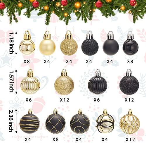 100 יחידות חג המולד עץ כדור קישוטי סט, שחור וזהב מגוון מחוסמת חג המולד כדורי קישוטים, דקורטיבי תליית תכשיטים