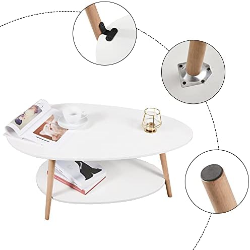 שולחן קפה מאופוויט-שולחן קפה עץ סגלגל עם מדפים פתוחים לאחסון ותצוגה שולחן ספה בן 2 קומות, ריהוט מודרני קטן לסלון