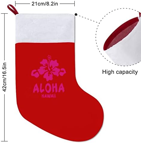Aloha Hibiscus פרח גרבי חג המולד קטיפה אדומה עם שקית ממתקים לבנה קישוטי חג המולד ואביזר מסיבות משפחתיות