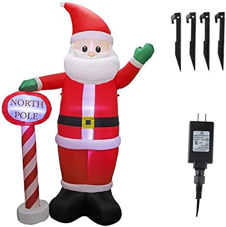 Mortime 8 ft חג המולד מתנפח סנטה קלאוס עם מדריך, פוצץ גל ענק מואר סנטה קלאוס צפון קוטב עם אורות LED תצוגת